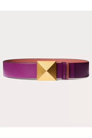VALENTINO GARAVANI Women Belts - REVERSIBLE ONE STUD BELT IN GLOSSY CALFSKIN 40 MM Woman PRUNE/GINGERBREAD 070