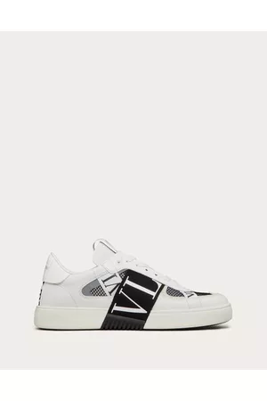 VALENTINO GARAVANI Men Low Top & Lifestyle Sneakers - VL7N LOW-TOP SNEAKER IN CALFSKIN AND MESH FABRIC WITH BANDS Man WHITE/ BLACK 38.5