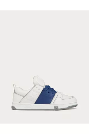 VALENTINO GARAVANI Men Low Top & Lifestyle Sneakers - OPEN SKATE CALFSKIN AND FABRIC SNEAKER Man WHITE/BLUE 39.5
