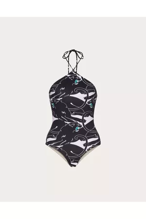 VALENTINO Women Swimsuits - PANTHER LYCRA SWIMSUIT Woman BLACK/WHITE/GREEN L