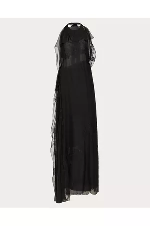 VALENTINO Women Evening Dresses & Gowns - EVENING DRESS IN CHIFFON AND LACE Woman BLACK 38