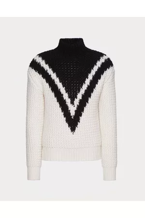 VALENTINO Men Turtleneck Sweaters - WOOL HIGH-NECK JUMPER WITH VLOGO SIGNATURE PATCH Man IVORY/BLACK M