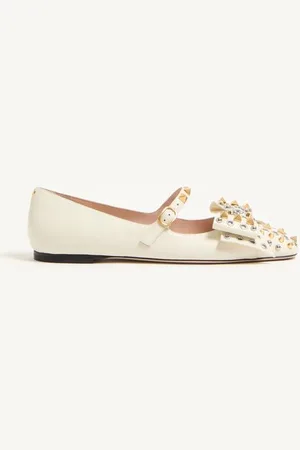 VALENTINO GARAVANI MARY-JANE BOWOW BALLERINA IN KIDSKIN WITH STUDS Woman 36.5