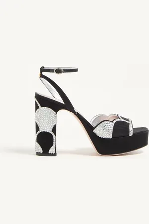 VALENTINO GARAVANI BOWOW PLATFORM SANDAL IN MOIR?? FABRIC WITH CRYSTALS 115MM Woman 35