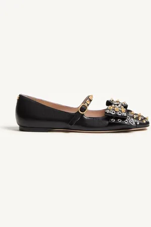 VALENTINO GARAVANI MARY-JANE BOWOW BALLERINA IN KIDSKIN WITH STUDS Woman 35.5