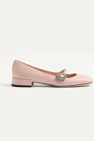 VALENTINO GARAVANI MARY-JANE PRESHOES BALLERINA IN KIDSKIN WITH JEWEL BUTTON 20MM Woman 35.5