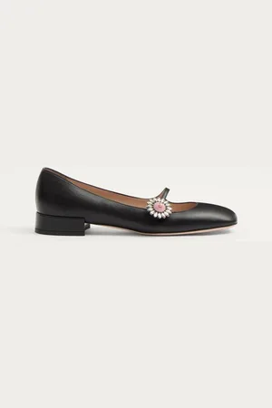 VALENTINO GARAVANI MARY-JANE PRESHOES BALLERINA IN KIDSKIN WITH JEWEL BUTTON 20MM Woman 35.5