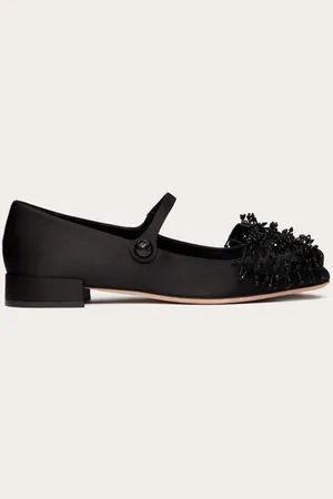 VALENTINO GARAVANI GARAVANI BOWJANE MARY-JANE SATIN BALLERINA WITH FRINGED EMBROIDERY 20MM Woman 35.5