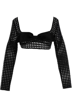 Giambattista Valli Cropped Macramé Bow Top Tops