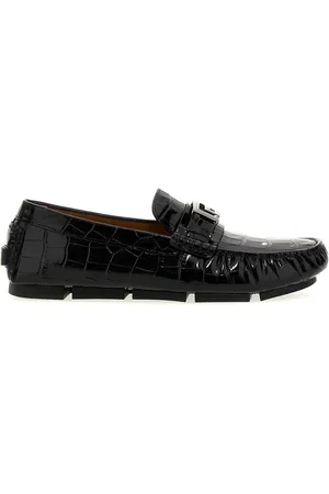 Versace logo-plaque crocodile-effect loafers - Black