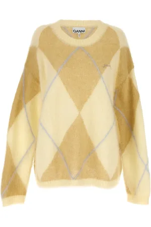 Ganni Logo Embroidery Diamond Sweater Sweaters And Cardigans