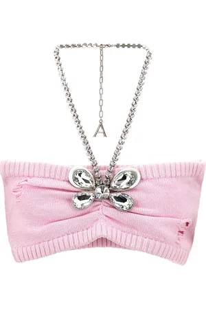 AREA Crystal Butterfly Knit Bandeau Tops