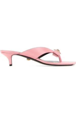 VERSACE Pink satin Gianni Ribbon thong mules