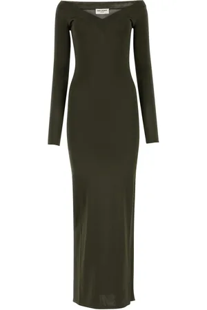 Saint Laurent Khaki viscose blend long dress