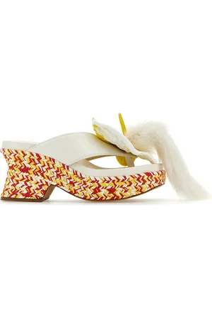 Loewe White leather Petal thong mules