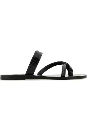 Ancient Greek Sandals Black leather Daphnae thong slippers