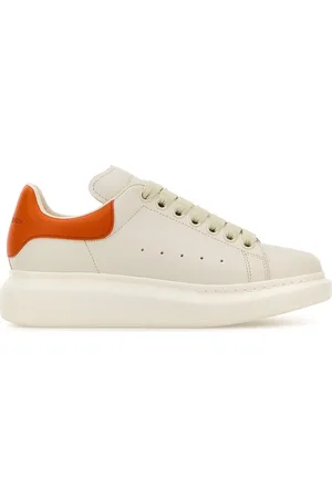 Alexander McQueen White leather sneakers with orange leather heel