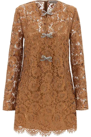 Self-Portrait Tan Lace Bow Mini Dresses Brown