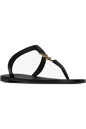 Saint Laurent Black leather Cassandre thong slippers
