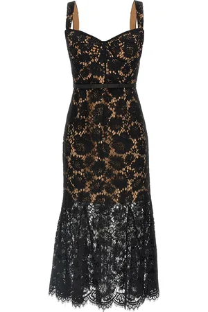 Self-Portrait Black Fine Lace Midi Dresses Black