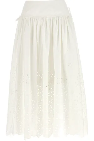 Self-Portrait White Cotton Embroidered Midi Skirts White