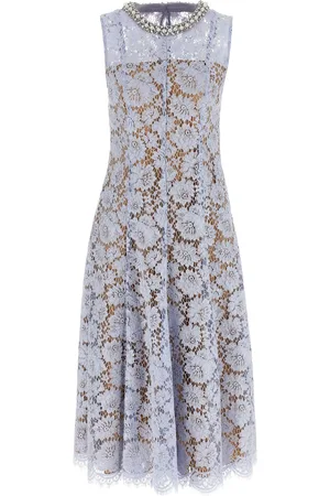 Self-Portrait Blue Fine Lace Pearl Midi Dresses Light Blue