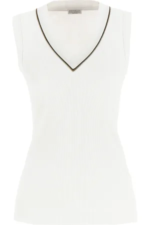 Brunello Cucinelli Shiny Piping Tops White