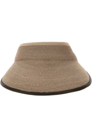 Brunello Cucinelli Shiny Leather Trim Hats Beige