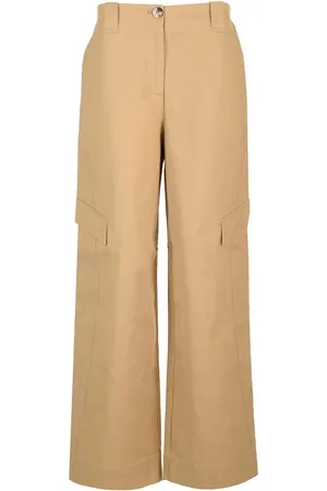 Ganni Cotton Canvas Cargo Trousers Beige