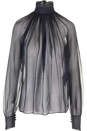 Saint Laurent Sheer Silk Blouse Tops Blue