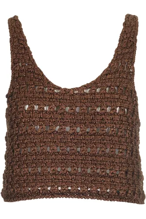 Alanui Viscose Knit Cropped Top Knitwear Brown
