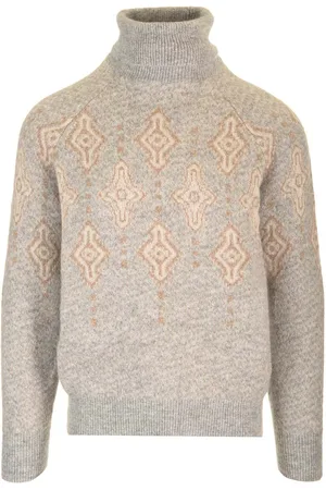 Brunello Cucinelli Geometric Jacquard Turtleneck Sweater Knitwear Beige