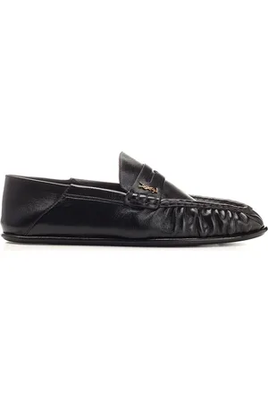 Saint Laurent Le Loafer Moccasins In Shiny Crumpled Leather Scarpe Basse Black
