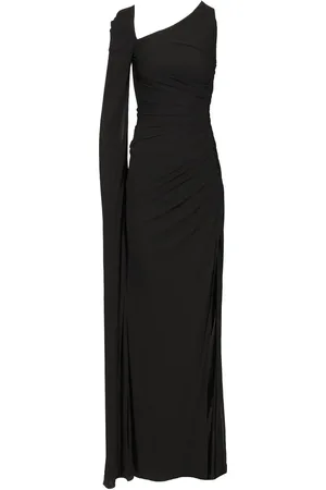 DEL CORE Draped One Shoulder Long Dress Dresses Black
