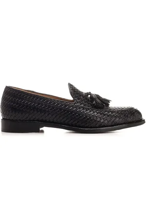 Corvari Loafer With Tassels In Woven Leather Lace-Up Shoes Black