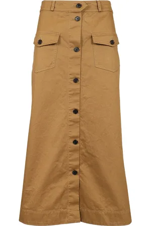 Saint Laurent Cotton Midi Skirt Skirts Brown