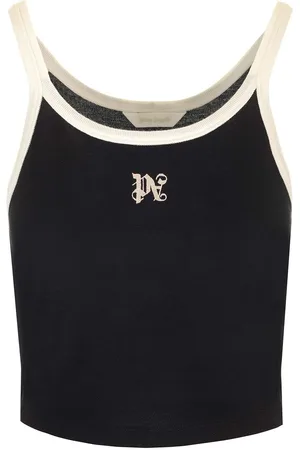 Palm Angels Black Crop Top With Monogram Tops Black