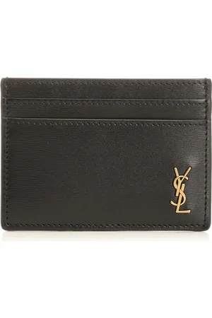 Saint Laurent Tiny Cassandre Card Holder Wallets Black
