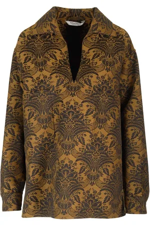 Max Mara Jacquard Wool Tunic Blouse Tops Brown