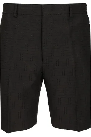 Fendi Linen Bermuda With Jacquard Trousers Black