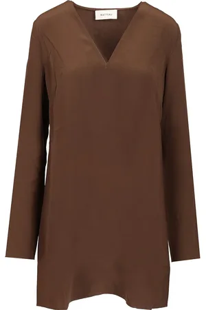 MATTEAU Deep V Mini Dress Dresses Brown