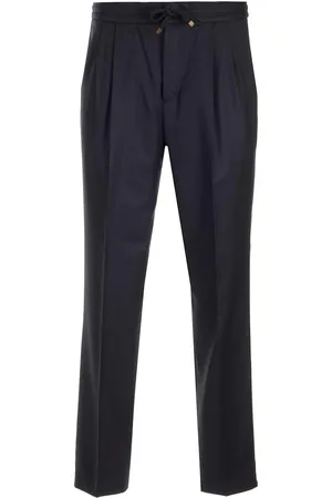 Brunello Cucinelli Leisure Fit In Virgin Wool Flannel Trousers Blue