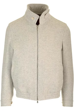 Brunello Cucinelli Bomber Jacket In Wool, Silk And Cashmere Chevron Jackets Grey