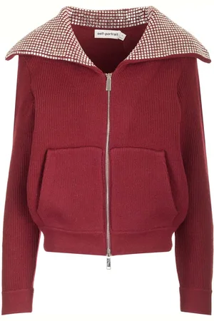 Self-Portrait Oversized Collar Cardigan Jackets Bordeaux
