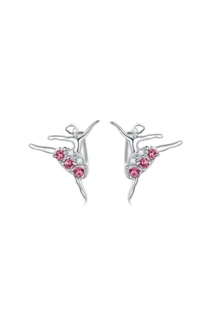 YFN 925 Sterling Silver Ballerina Dancer Earrings with Birthstone Crystals Studs